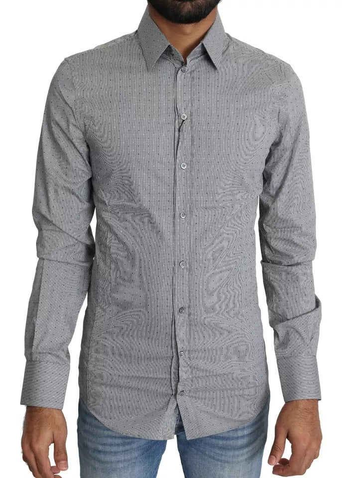 Dolce & Gabbana Grey Polka Dot Shirt SICILIA Semi Fitted Formal